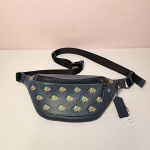 NWT Coach CT872 Warren Mini Belt Bag Pebble Leather Fish Print Denim/Multi